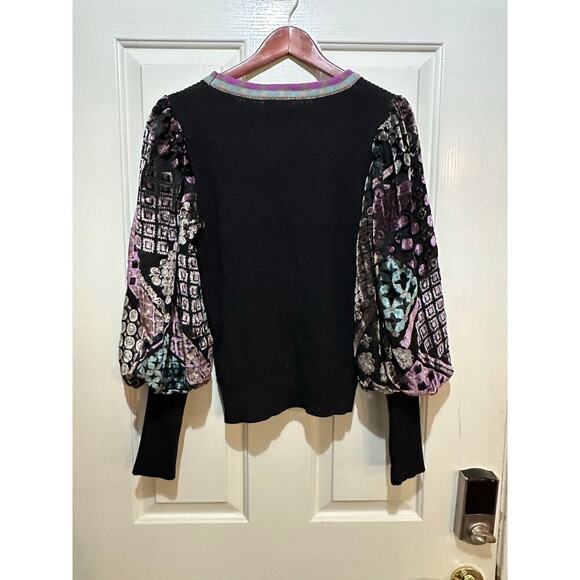NWT Fate Black Burnout Velvet Mutton Sleeves Novelty Sweater Size Large - Picture 7 of 8